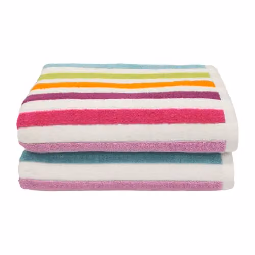 Allure Bath Fashions Cali Multi Striped Cotton Bath Towel Set, Pack of 2, Multicolour, W: 70 cm, L: 125 cm