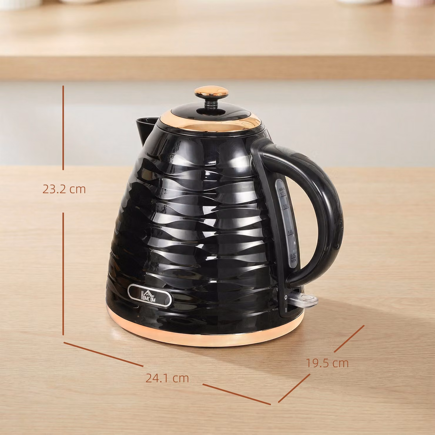 HOMCOM Electric Kettle, 1.7 l, Black with Removable Anti-scale Filter and Auto Shut-off – 3
