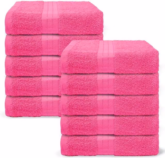 OHS 10 Pack of Fluffy Pink 100% Cotton Terry Bath Towels – 1