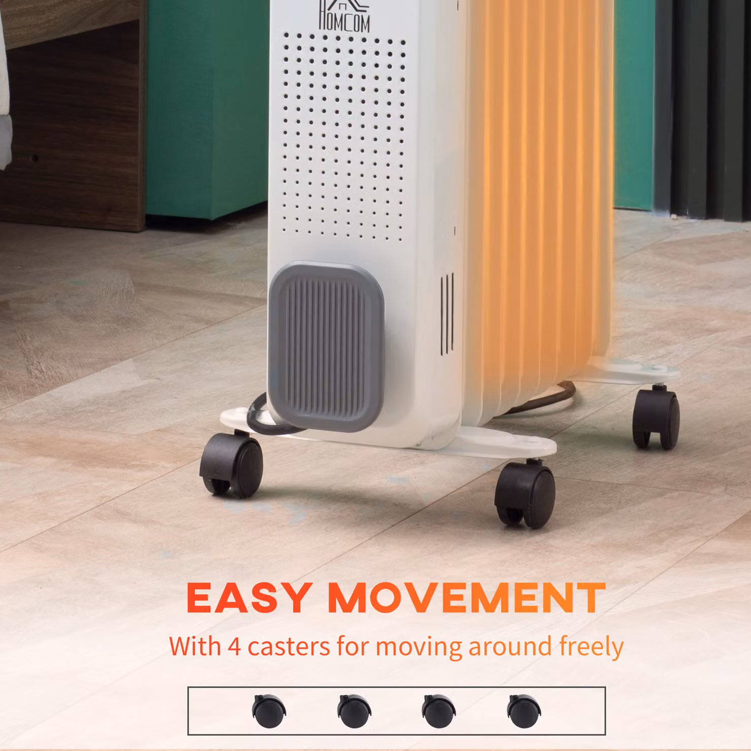 HOMCOM 2180W White Oil Filled Radiator, Portable Freestanding Electric Heater with 24-Hour Timer, Adjustable Thermostat and Safety Protections – 4