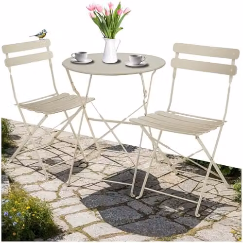 tectake Bistro Set with 1 Garden Table and 2 Chairs in Beige – 1