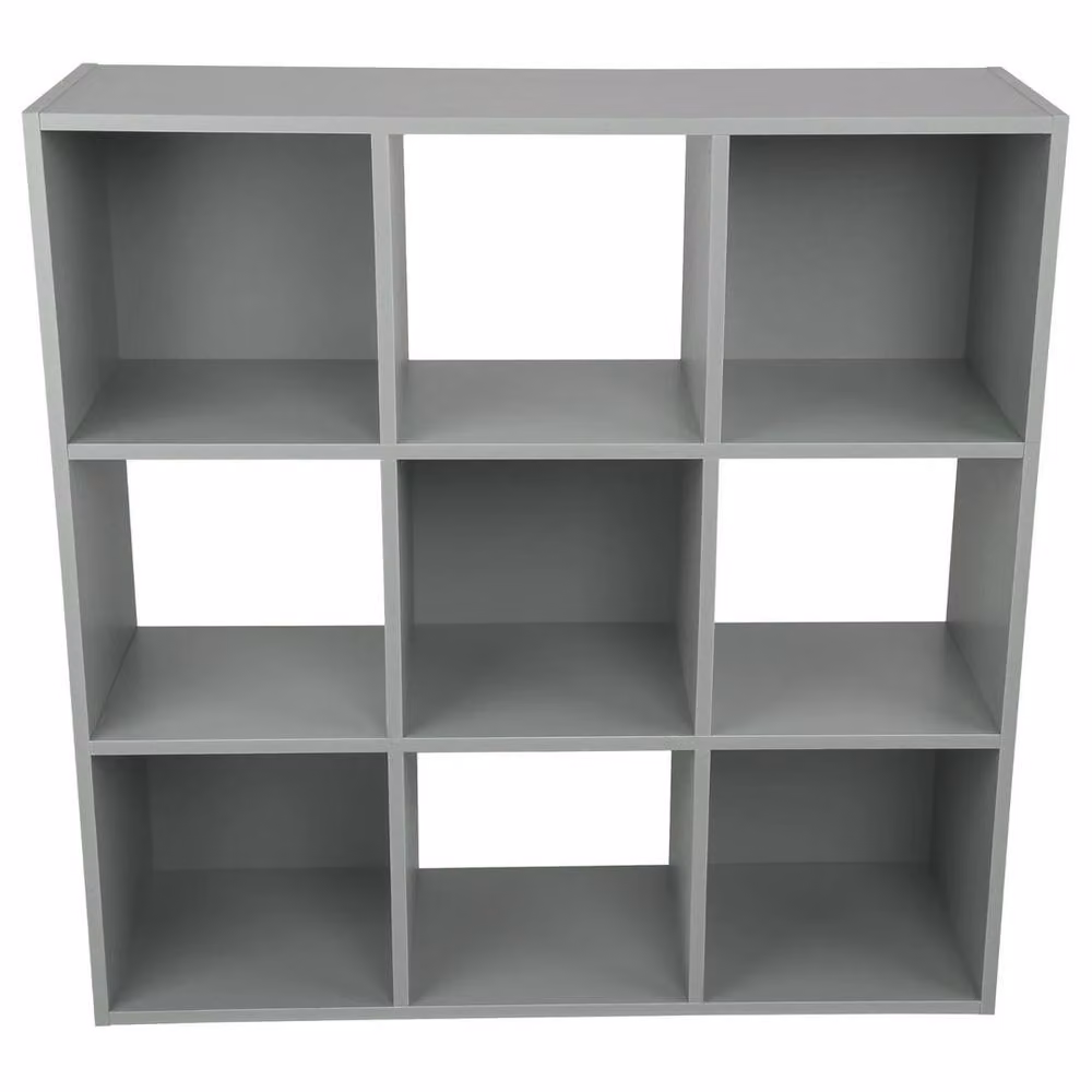 VOGREX 3-Tier 9-Cube Grey Wood Storage Shelf – 5
