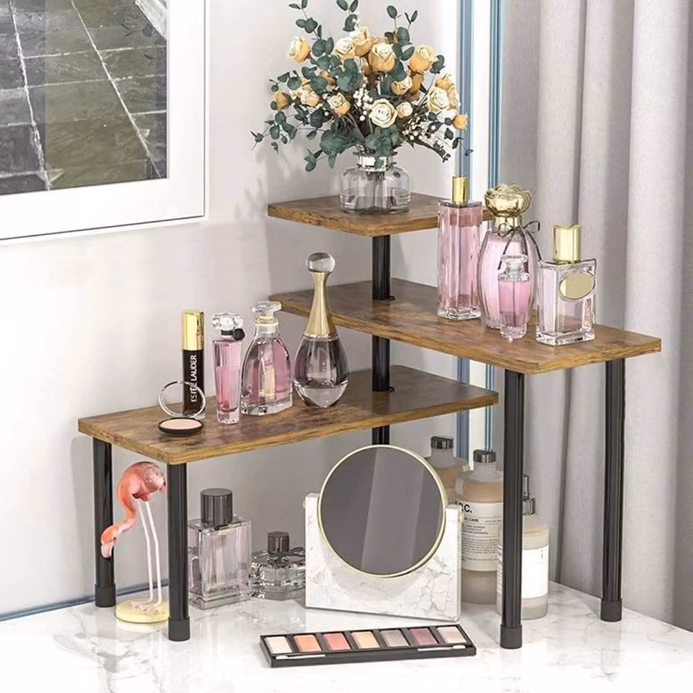 NESTLUNE Brown Wooden Multi-Tier Corner Storage Rack for Kitchen Organising W/D/H: 100 x 100 x 38 cm – 4