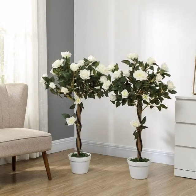 STILVORA Set of 2 White Artificial Rose Trees, Height: 90 cm – 1