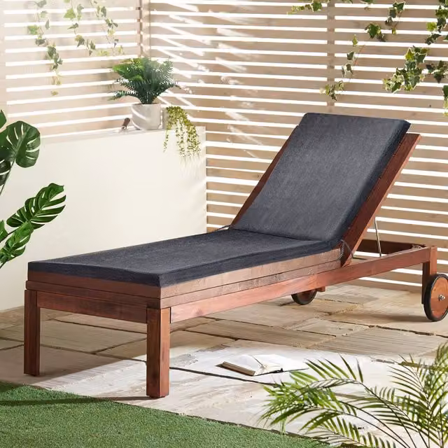 Livinluxury Grey Printed Sunlounger Pad with Water-Repellent and Removable Cover