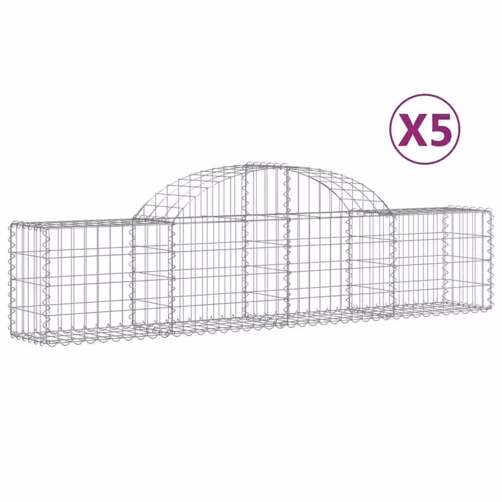 Berkfield Home Arched Gabion Baskets, 5 Piece Set, Silver Galvanised Steel, W: 200 cm, D: 30 cm, H: 40-60 cm – 2
