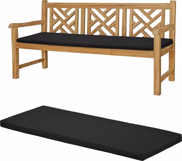 Gardenista Black 4-Seater Rectangular Garden Bench Cushion with Water-Repellent Polyester Cover