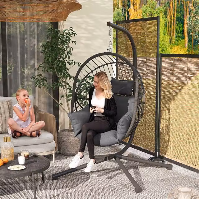 OUTSUNNY Hanging Swing Chair with Thick Cushion and Rope Structure in Grey