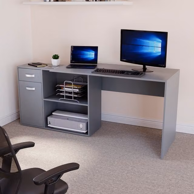 Vida Designs Modern Height Adjustable Computer Desk in Grey
