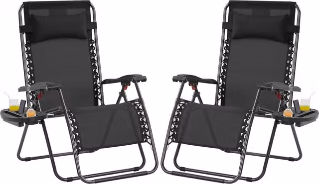 Yaheetech Oversized Zero Gravity Reclining Outdoor Chair in Black with Adjustable Headrest and Side Tray