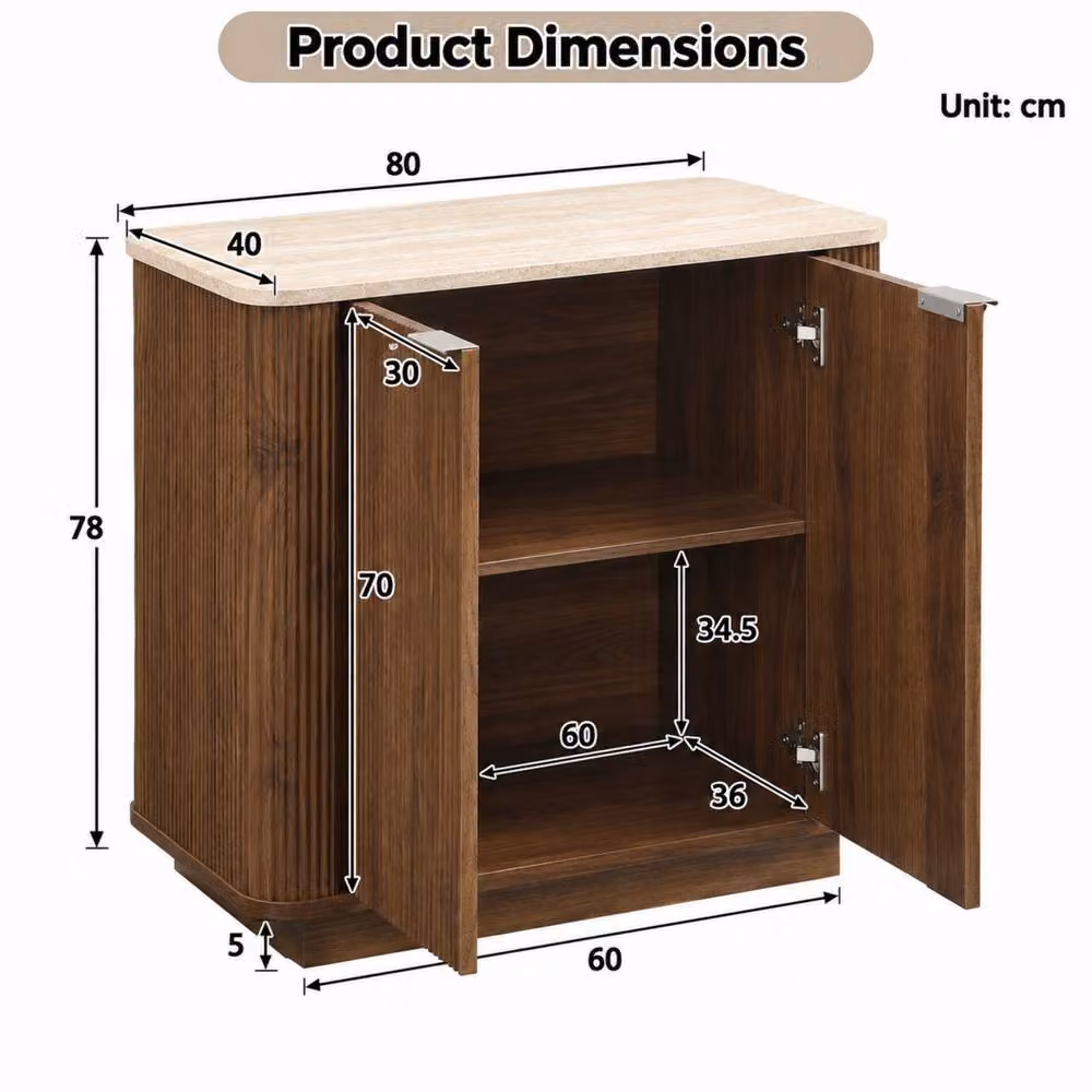 Merax 2 Door Sideboard in Walnut Effect with Travertine Effect Top – 2