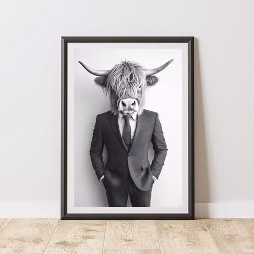 60 Second Makeover Highland Cow Wearing A Suit Paper Poster, A3