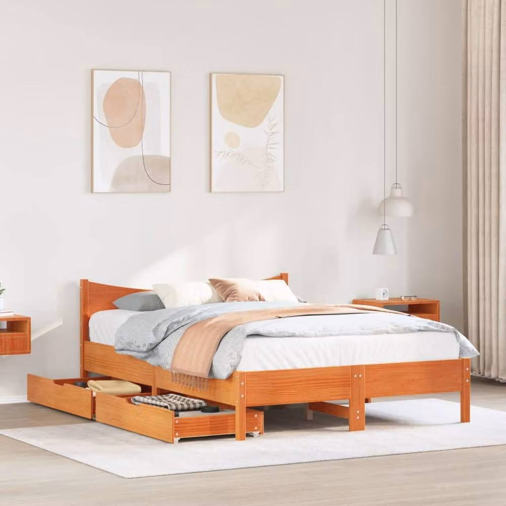 Berkfield Home Small Double Bed Frame with Drawers in Wax Brown Solid Pine Wood, W/D/H: 120 x 200 cm – 2