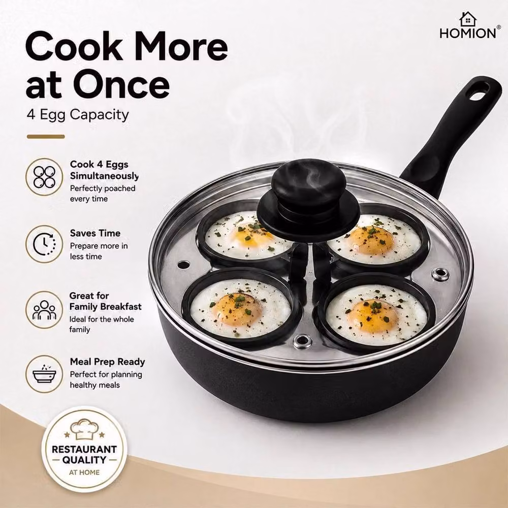 FLAVORA Non Stick 4 Cup Egg Poacher Pan with Glass Lid, Black – 5