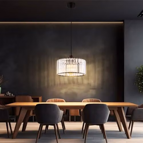 Globo Lighting Cylinder Pendant Light in Matte Black with Transparent Crystals – 2