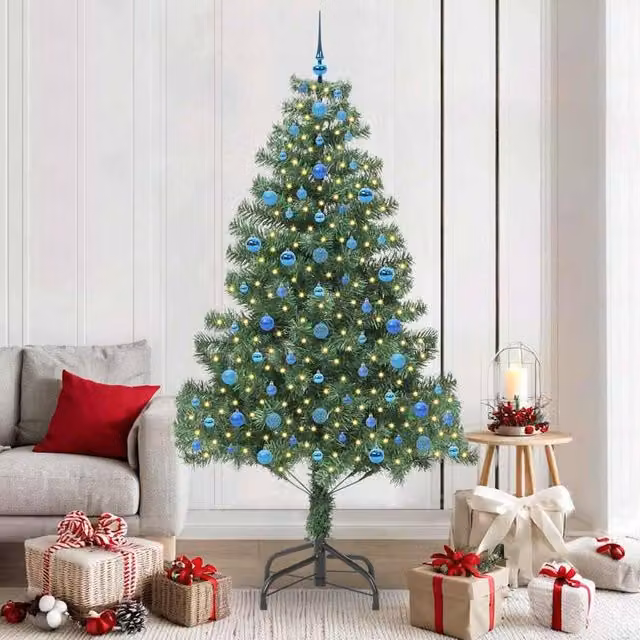 Berkfield Home Green PVC Christmas Tree with 300 LEDs and Stand, Height: 210 cm – 1