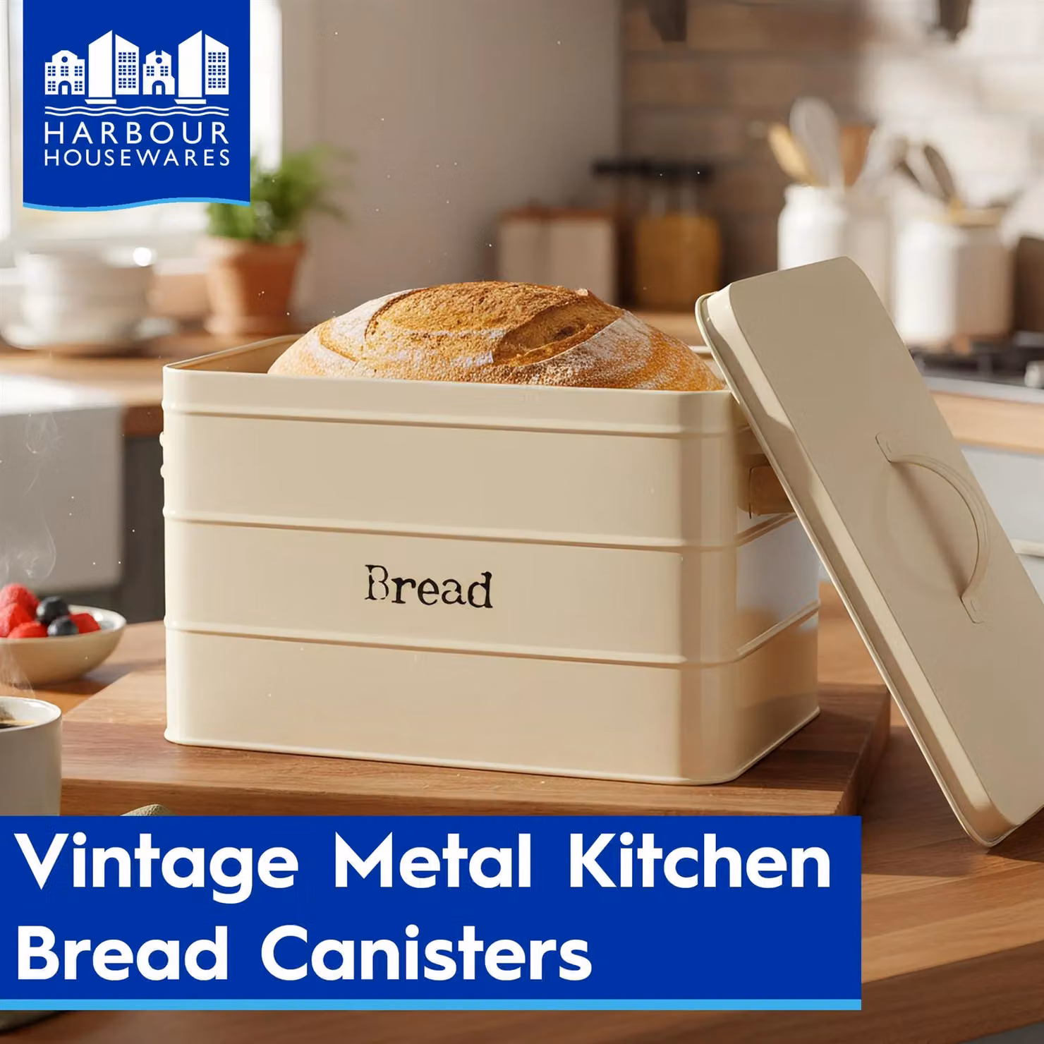 Harbour Housewares Airtight Metal Bread Bin in Grey and Multicolour – 1