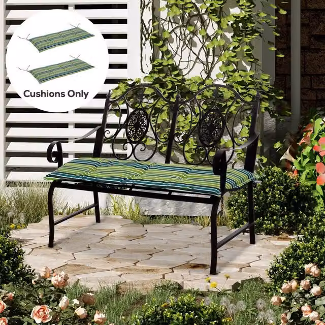 Outsunny Set of 2 Green Foam Padded Rectangular Garden Bench Replacement Cushions – 2