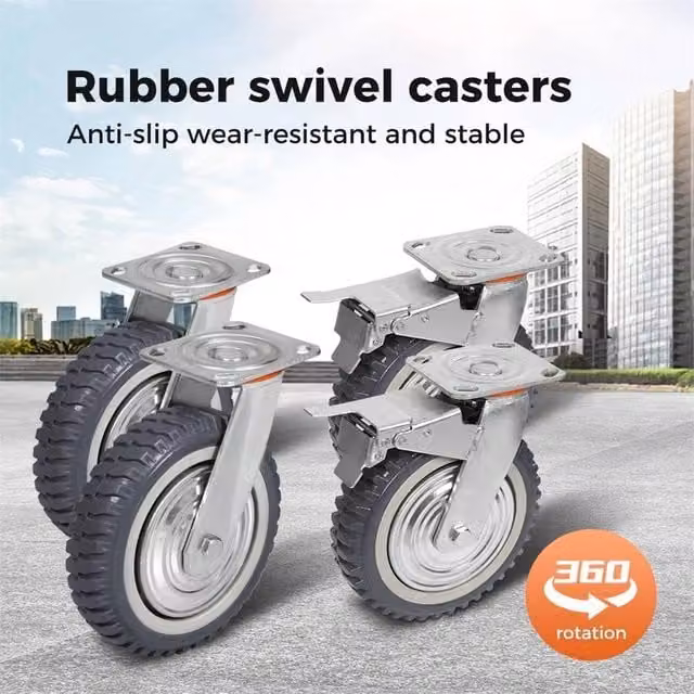 Nordara Set of 4 Heavy Duty 8 inch Swivel Castor Wheels in Grey with Galvanised Steel and Rubber – 1