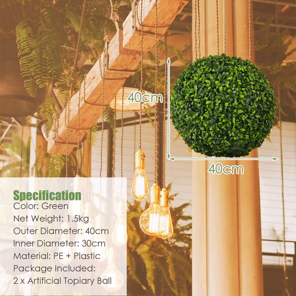 Costway Set of 2 Green Artificial Round Topiary Potted Plants for Home and Garden Decor – 2