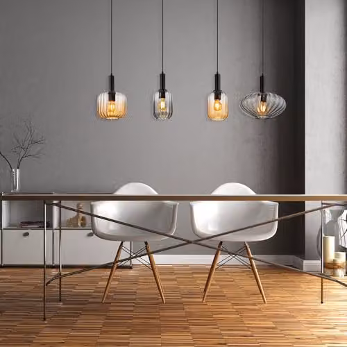 Netlighting Valletta Bar Pendant Ceiling Light in Matt Black with Glass Shades, 4x E27, Height Adjustable – 2