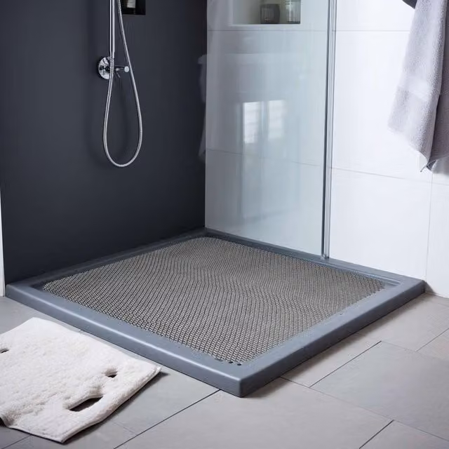 Nicoman Reversible Non-Slip PVC Shower Mat in Grey and Brown, Square 53 x 53 cm