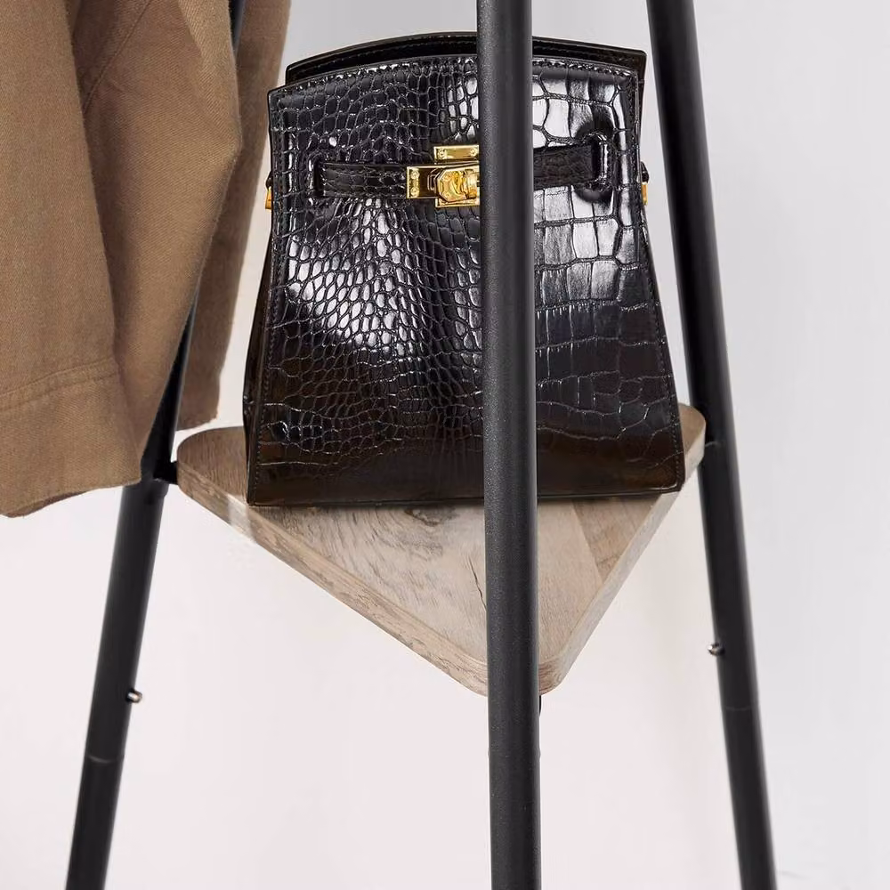 The Bazaarist Industrial Freestanding Coat Rack with Shelves in Grey and Black – 4