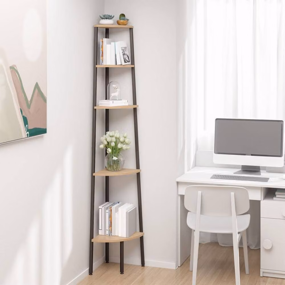 Berkfield Home 5-Tier Freestanding Corner Shelf in Brown and Black, H 180 x W 45.5 x D 31.5 cm – 2