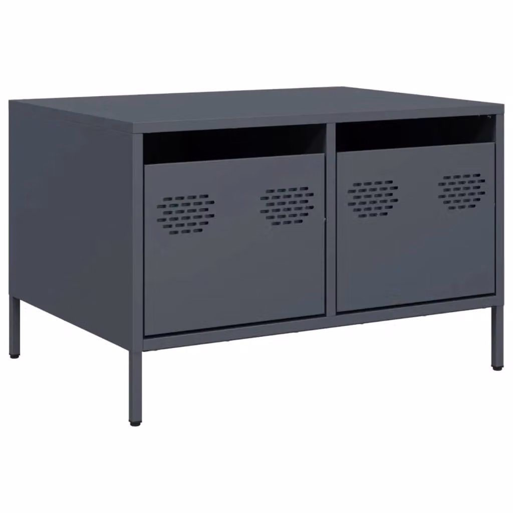 Berkfield Home TV Cabinet in Anthracite and Black Matt Cold-rolled Steel, W: 68 cm, D: 50 cm, H: 43.5 cm – 2