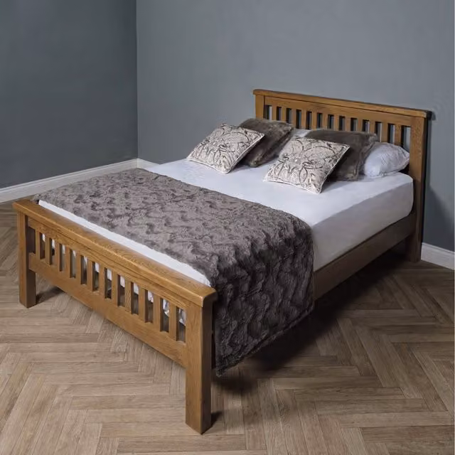 Elm Home And Garden Rustic Solid Oak King Size Bed Frame, Brown, 180 x 200 cm