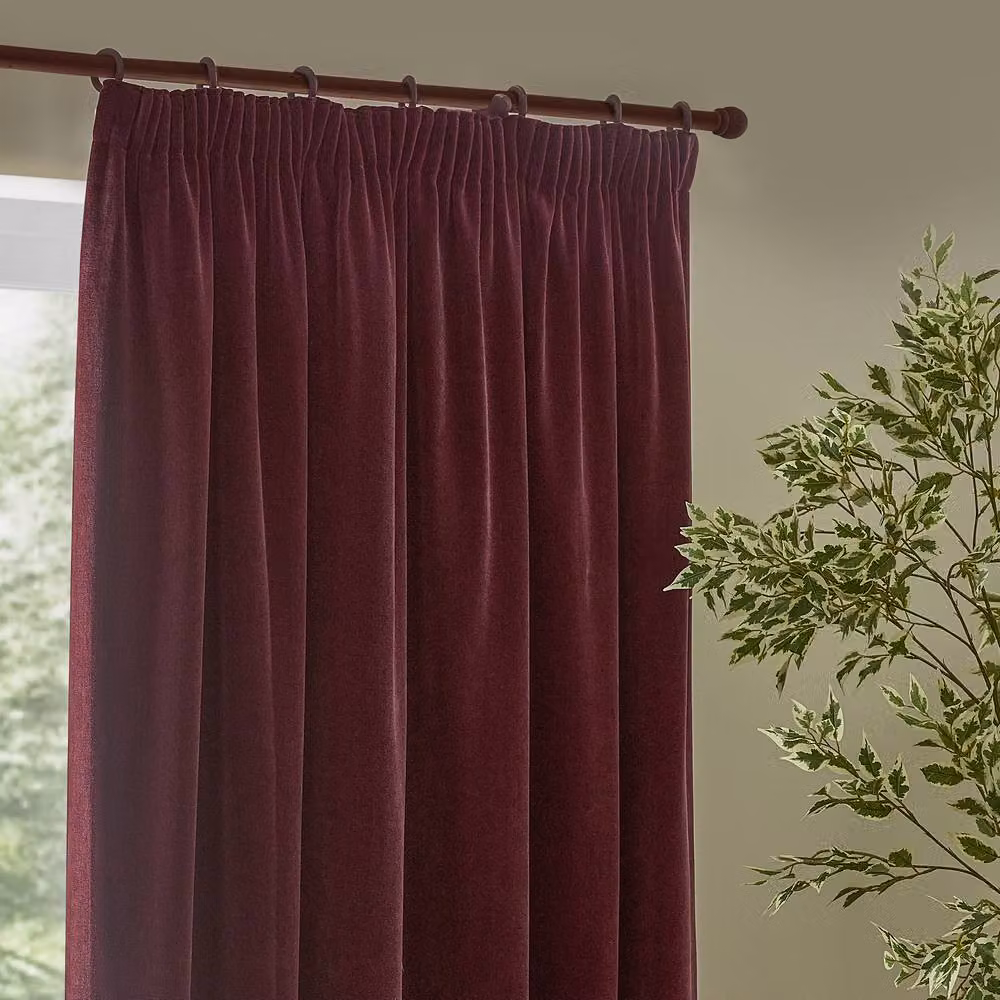 Yard Heavy Chenille Velvet Blackout Pencil Pleat Curtains in Red, Width: 168 cm, Drop: 229 cm – 2