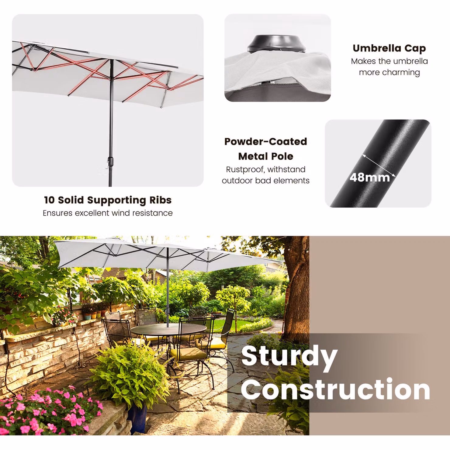 Costway 15ft Double-Sided Twin Market Patio Umbrella in Beige – 2