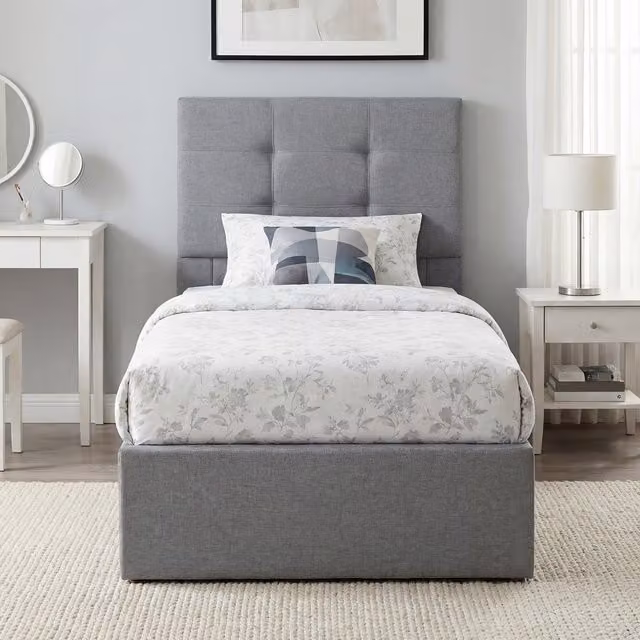 HOMCOM Single Upholstered Ottoman Bed Frame with Gas Lift Base and Tufted Headboard in Grey