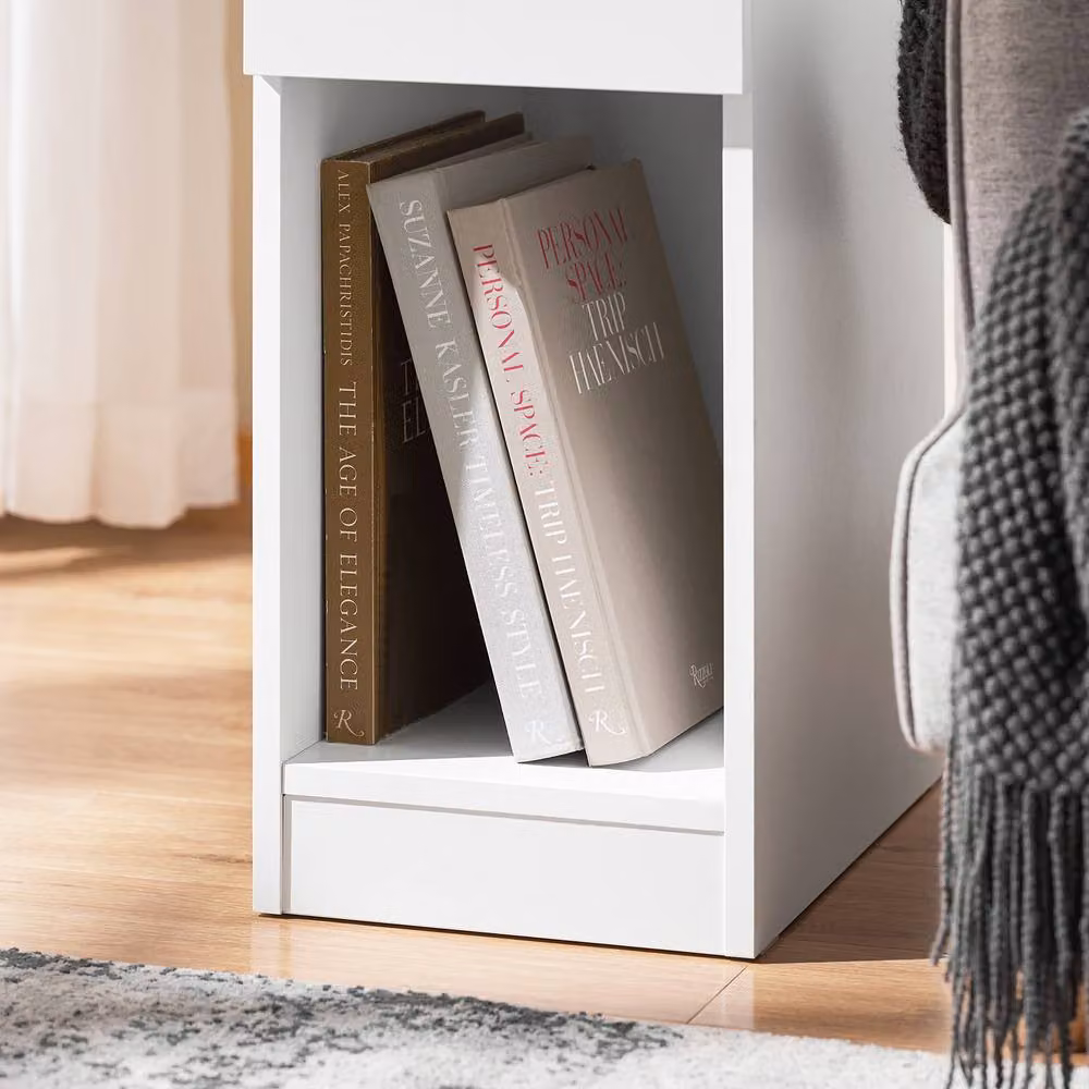 SoBuy Slim Nightstand with Wooden Top and Cable Grommet in White – 5