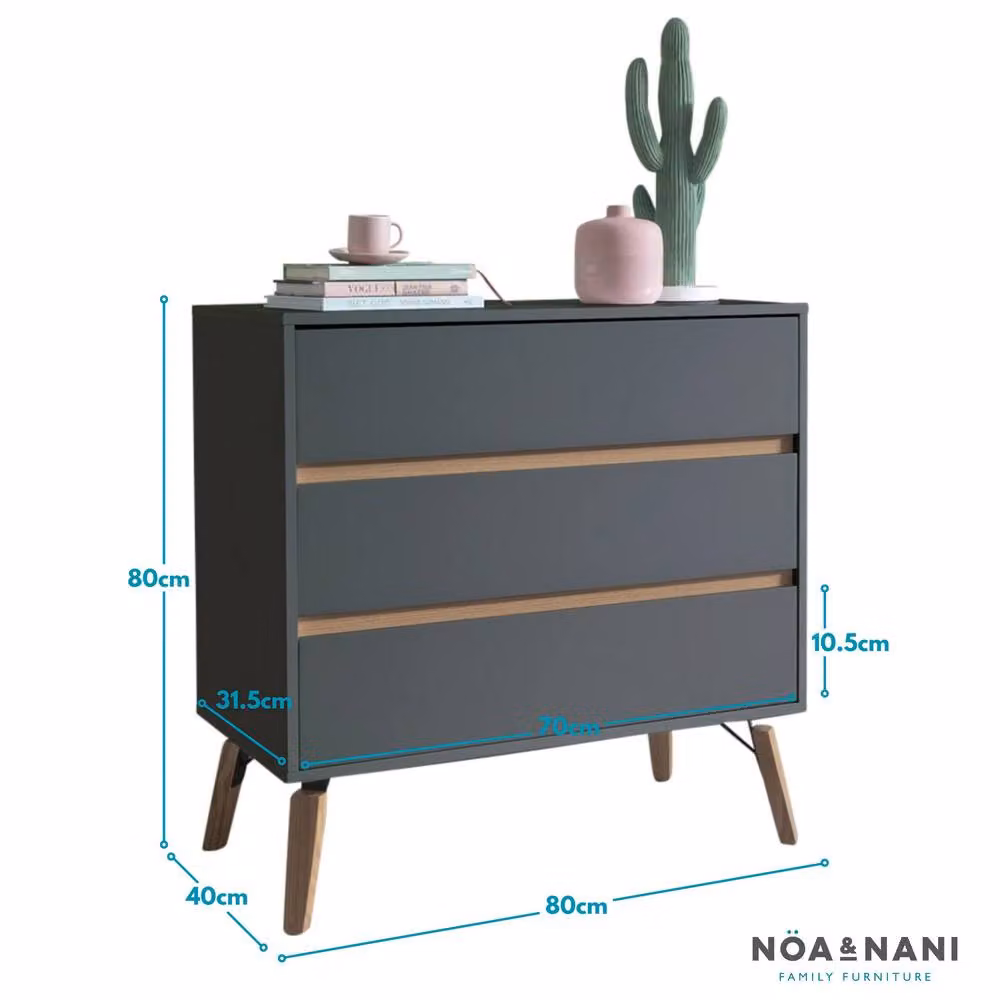 Nöa and Nani Otto Wide 3 Drawer Chest of Drawers in Grey – 4
