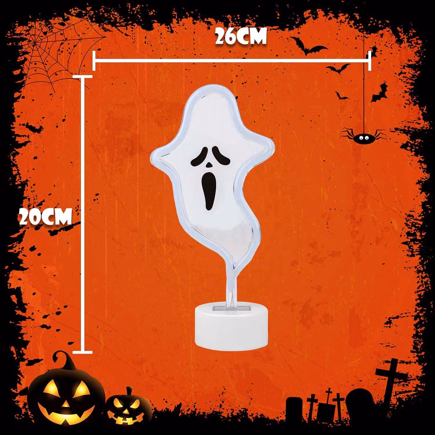 VFM e-Store Neon Ghost Table Light Halloween Decoration, White, W: 20 cm, H: 26 cm, D: 20 cm – 2