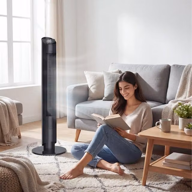HOMCOM WiFi App Control Tower Fan with Sleep Mode, Black, Height: 101.8 cm