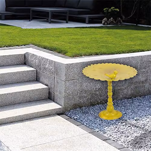St Helens Home & Garden Ornamental Pedestal Bird Bath in Yellow Metal – 3