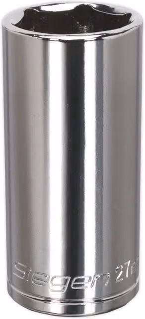 Loops 27mm Deep Drive Socket 1/2 inch Square Drive in Silver Chrome Plated Carbon Steel