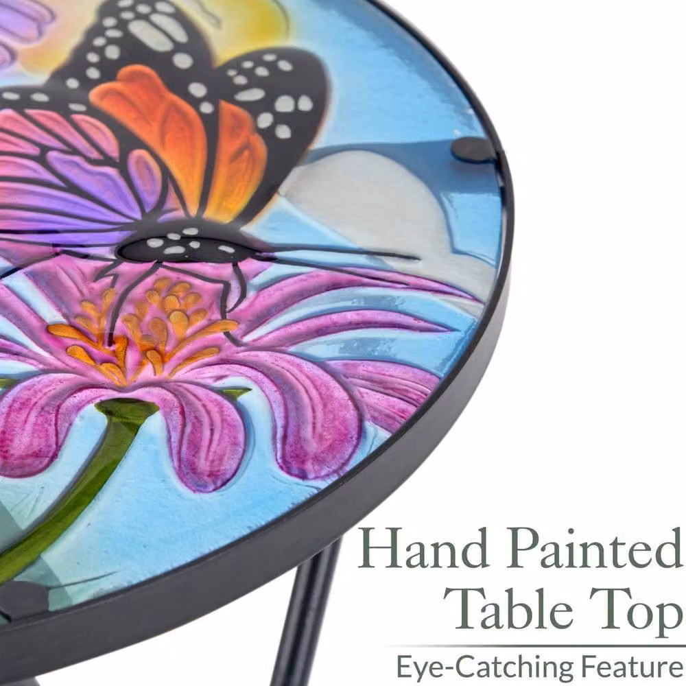 NESTLUNE Multicolour Floral Folding Glass Garden Table for Outdoor Patio and Terrace – 2