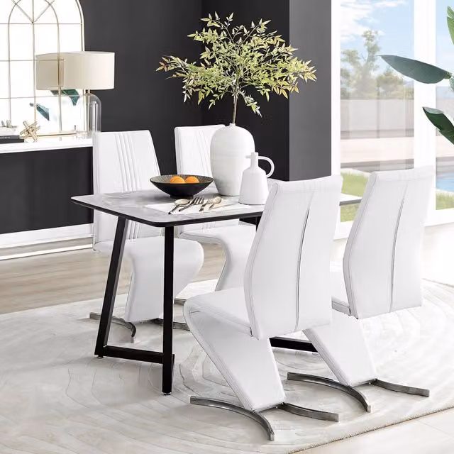 FurnitureboxUK Carson White Marble Effect Dining Table and 4 Willow Chairs in White and Black