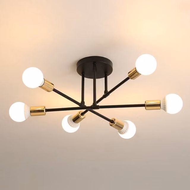 Pheashine Industrial Adjustable 6-Light Metal Chandelier in Gold and Black with E27 Fittings, Diameter: 52 cm – 1