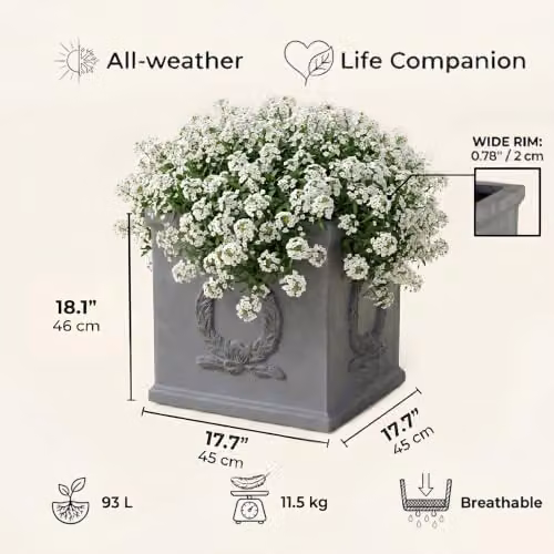 IDEALIST Large Square Planter in Grey Reinforced Stone, 45 cm – 6