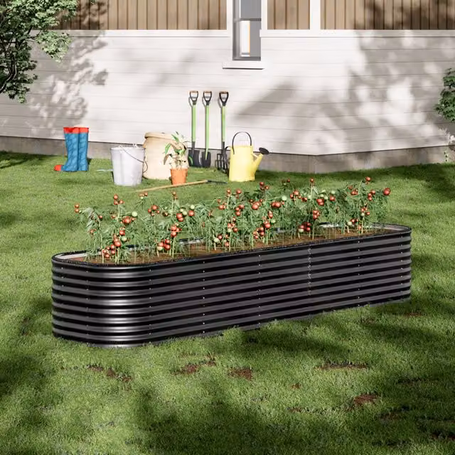 Breeins Oval Galvanised Steel Raised Flower Bed in Anthracite