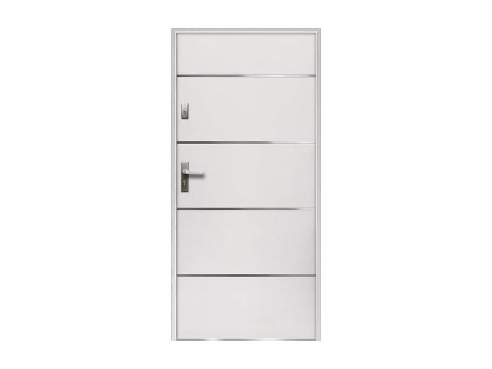 Vente-unique Modern Steel and Stainless Steel Front Door, White, H 207 x W 100 cm – 2