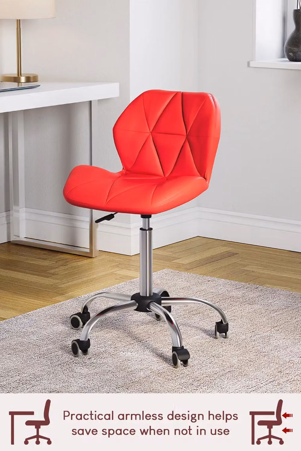 Vida Designs Geo Ergonomic Adjustable Swivel Chair with Armrests in Red Geometric Fabric – 5
