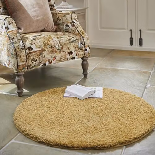 My Mat Yellow Round Non-Slip Washable Shaggy Pile Rug, Diameter: 100 cm – 2