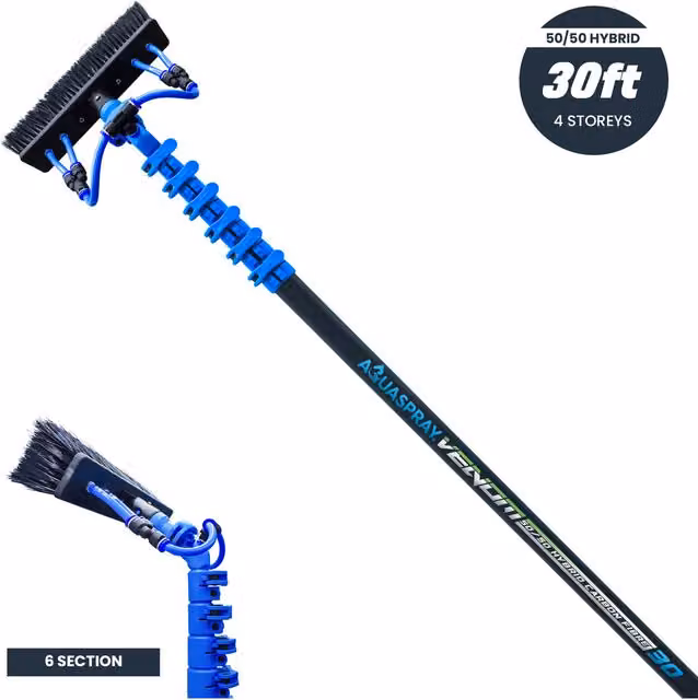 Aquaspray Venom Hybrid 50-50 Waterfed Window Cleaning Pole, Blue, 30ft