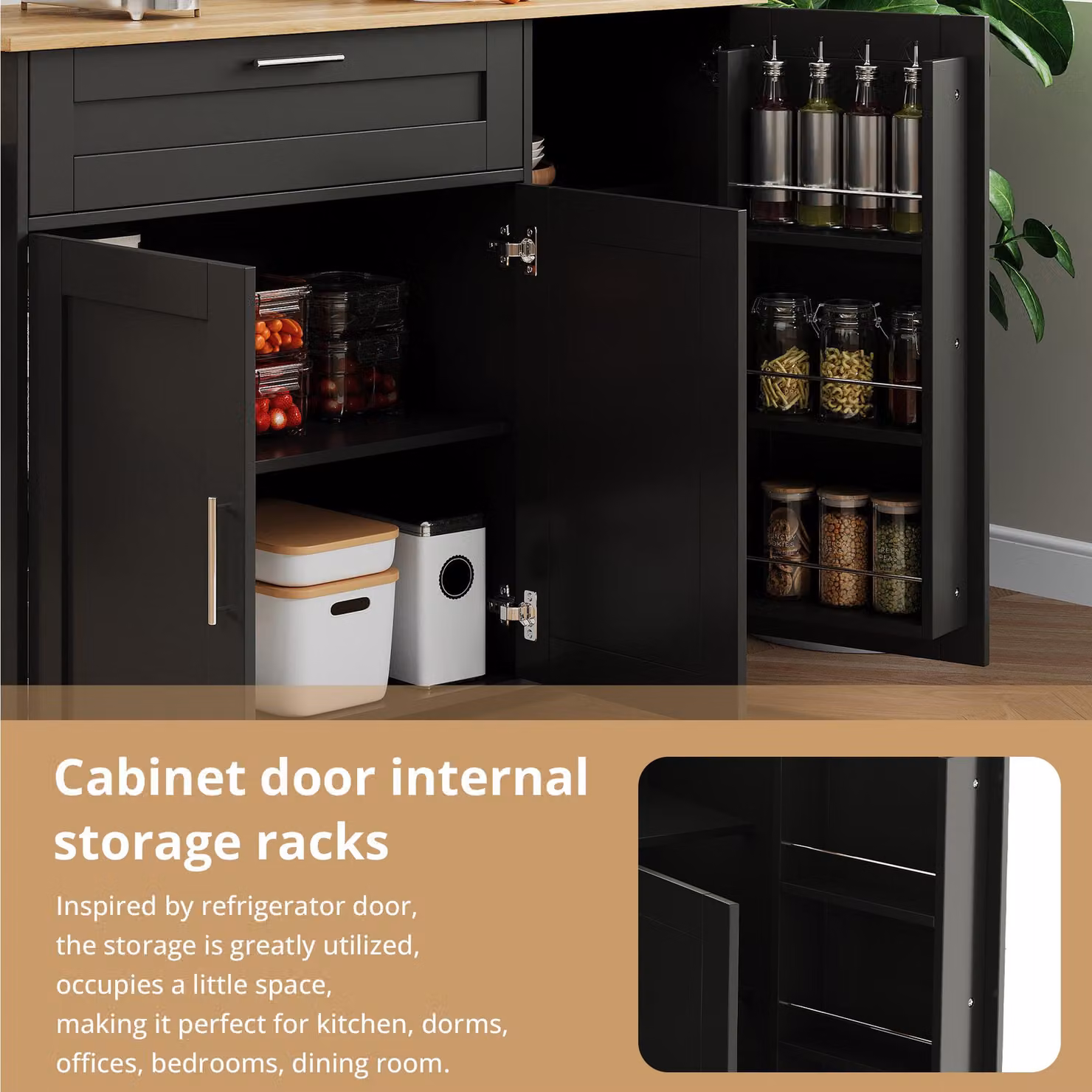 Aosom UK Multifunctional Kitchen Island with Foldable Worktop and Shelves, Black and Brown, W: 132.5 cm, D: 44 cm, H: 90 cm – 5