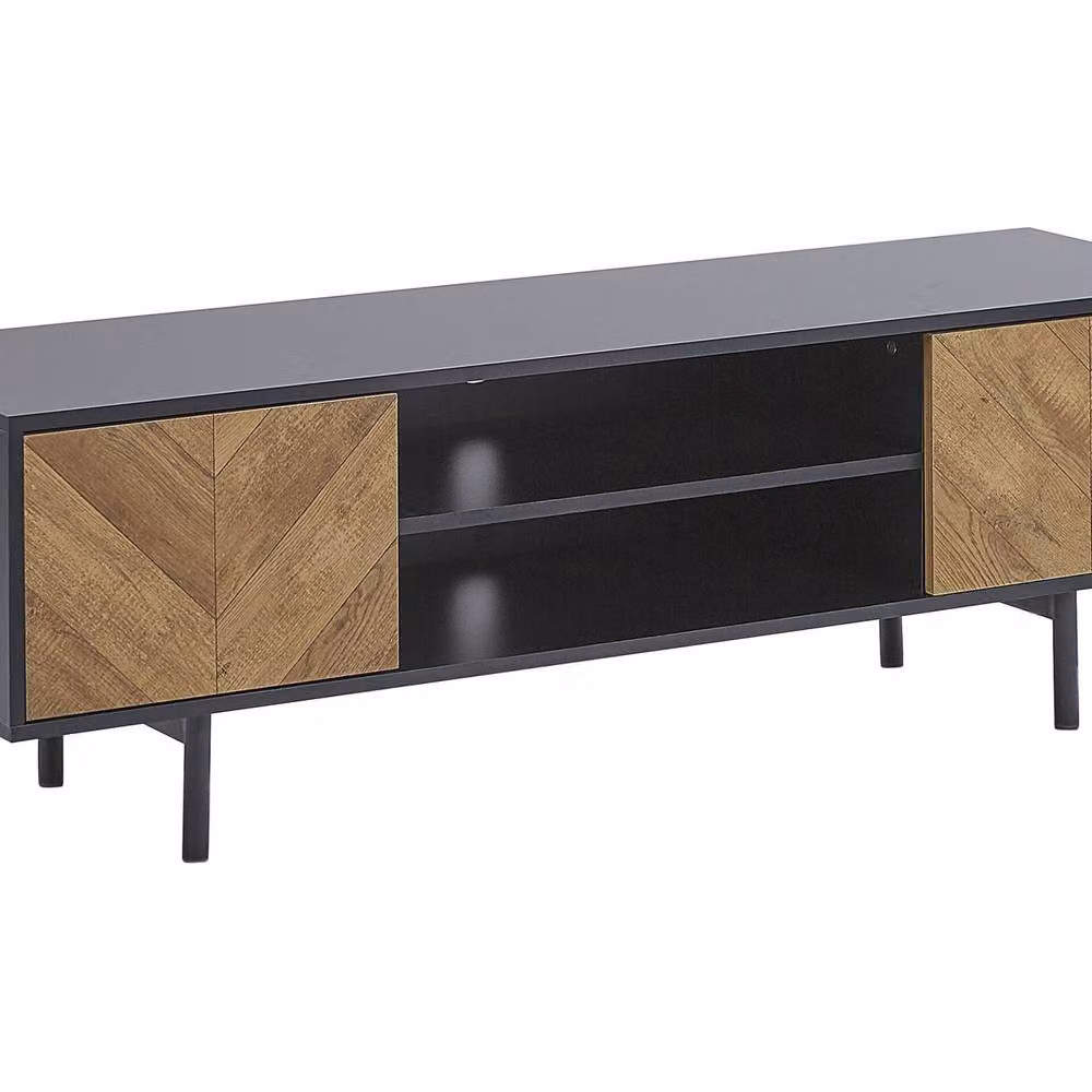 Wyld and Coco 60-Inch Industrial TV Stand in Light Brown and Black with 2 Doors – 2